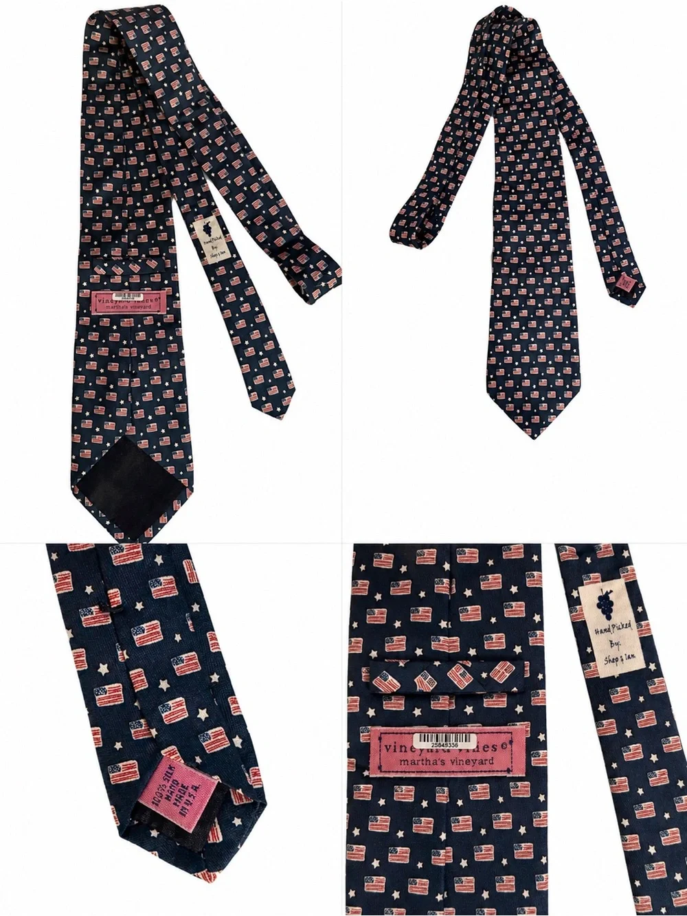Vineyard Vines Navy Silk Tie with Red and White Flag Motif